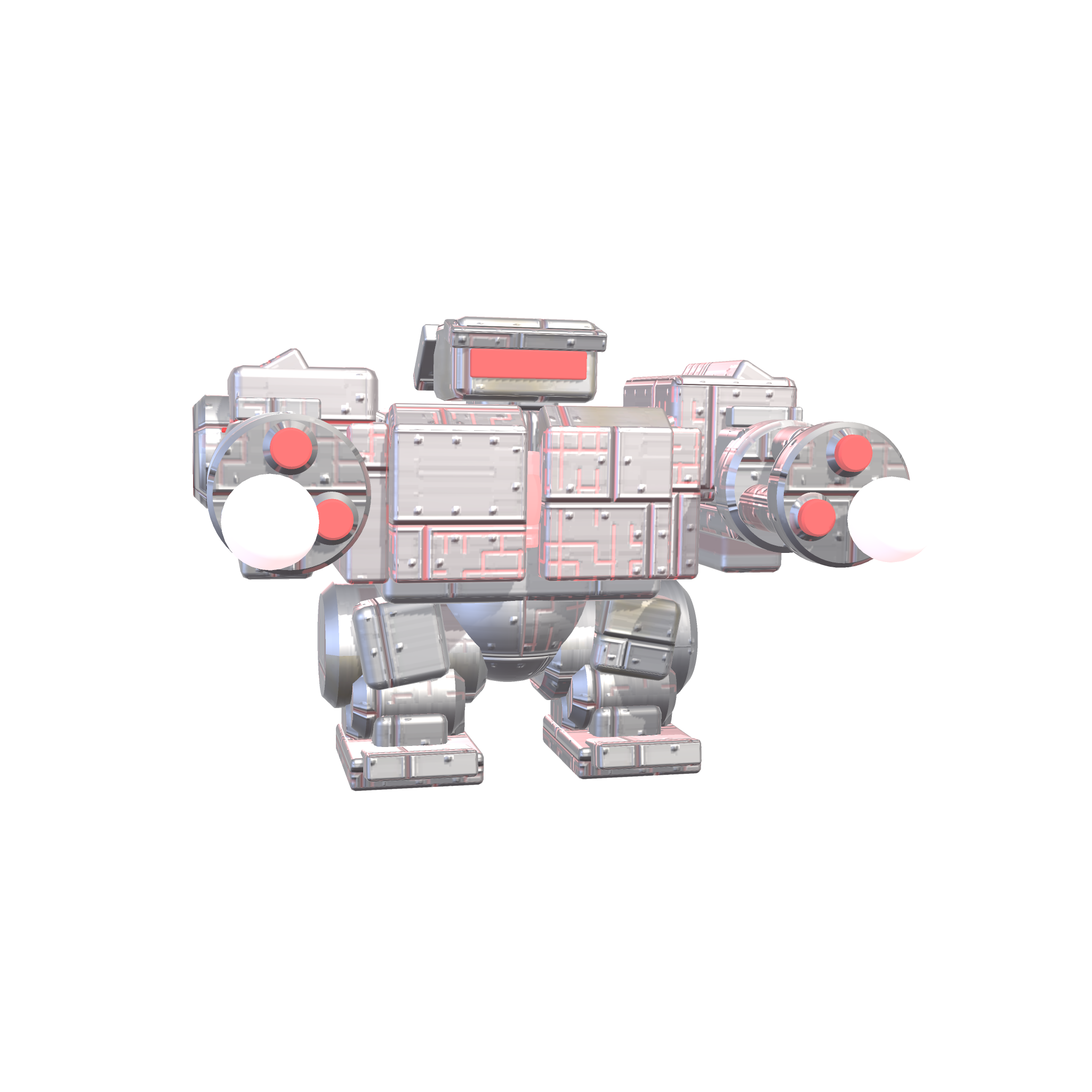 SIEGE FRAME mid-cycle on its twin arm cannons. Spectacle only, it cannot hit you.